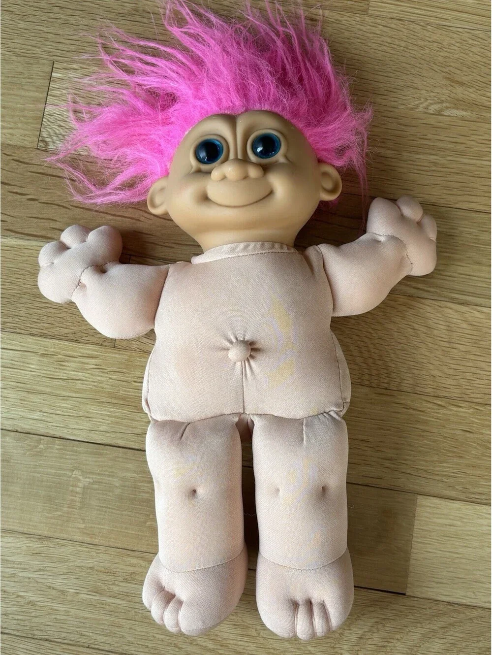 Vintage Russ Troll Kid Doll Pink Hair Floral Dress Plush Cloth Body 1992 14
